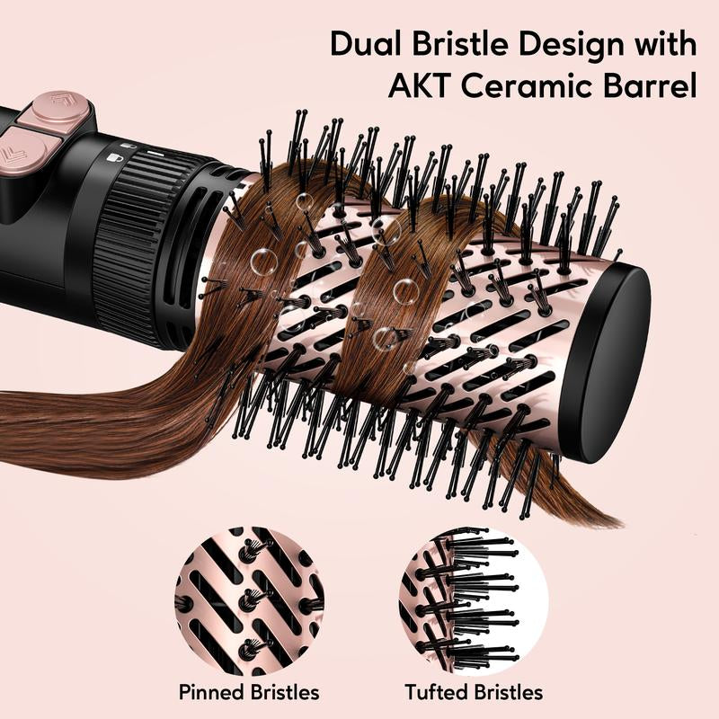 Terviiix 4-In-1 Hot Air Rotating Blow Dryer Brush Kit – 1000W with Rotatable round Brushes (2 Sizes), Oval Volumizer, and Diffuser – Ideal for Curly Hair, with Arthritis-Friendly Big Buttons, Black